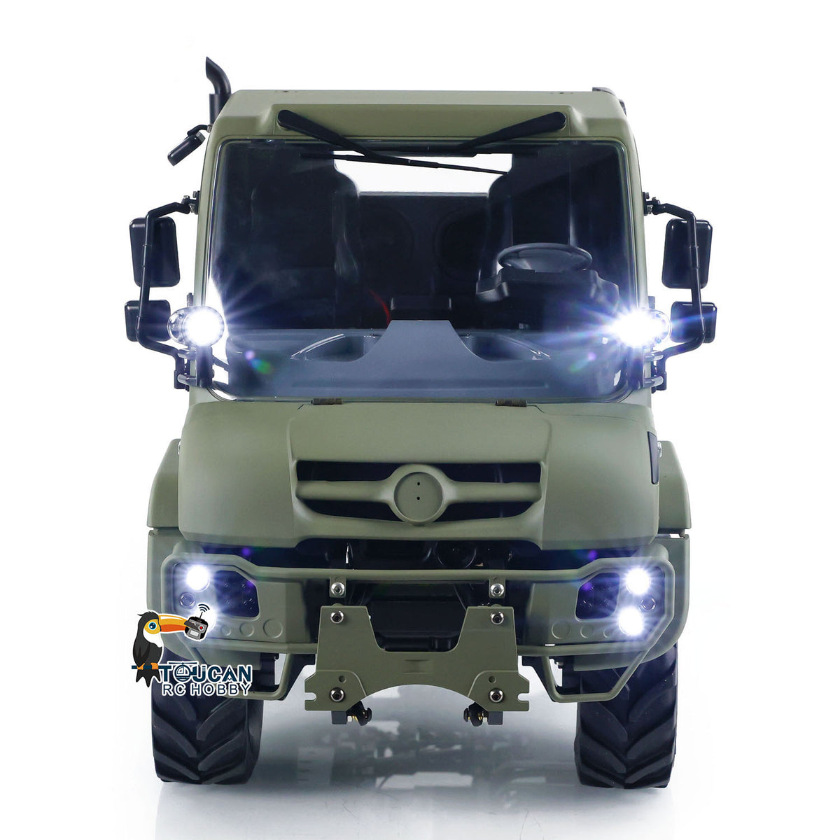 MD 1/10 RC Offroad Truck U423 Green Front View, Working LED Light & Sound System