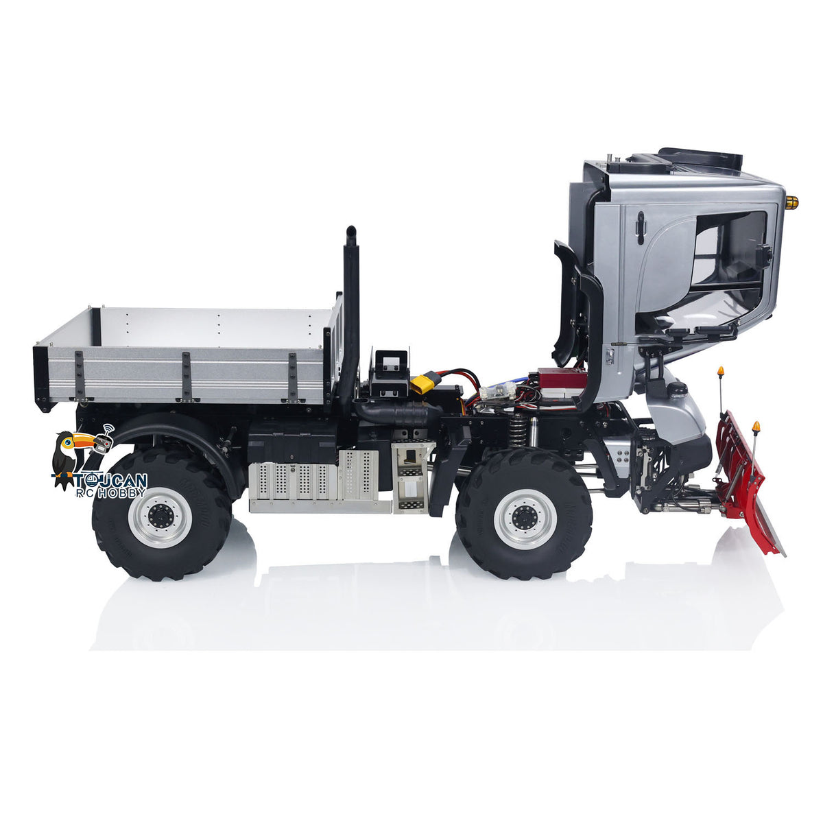 MD 1/10 RC Crawler U423 Grey Hydraulic Dump Bed Side View, Realistic Body Shell Details