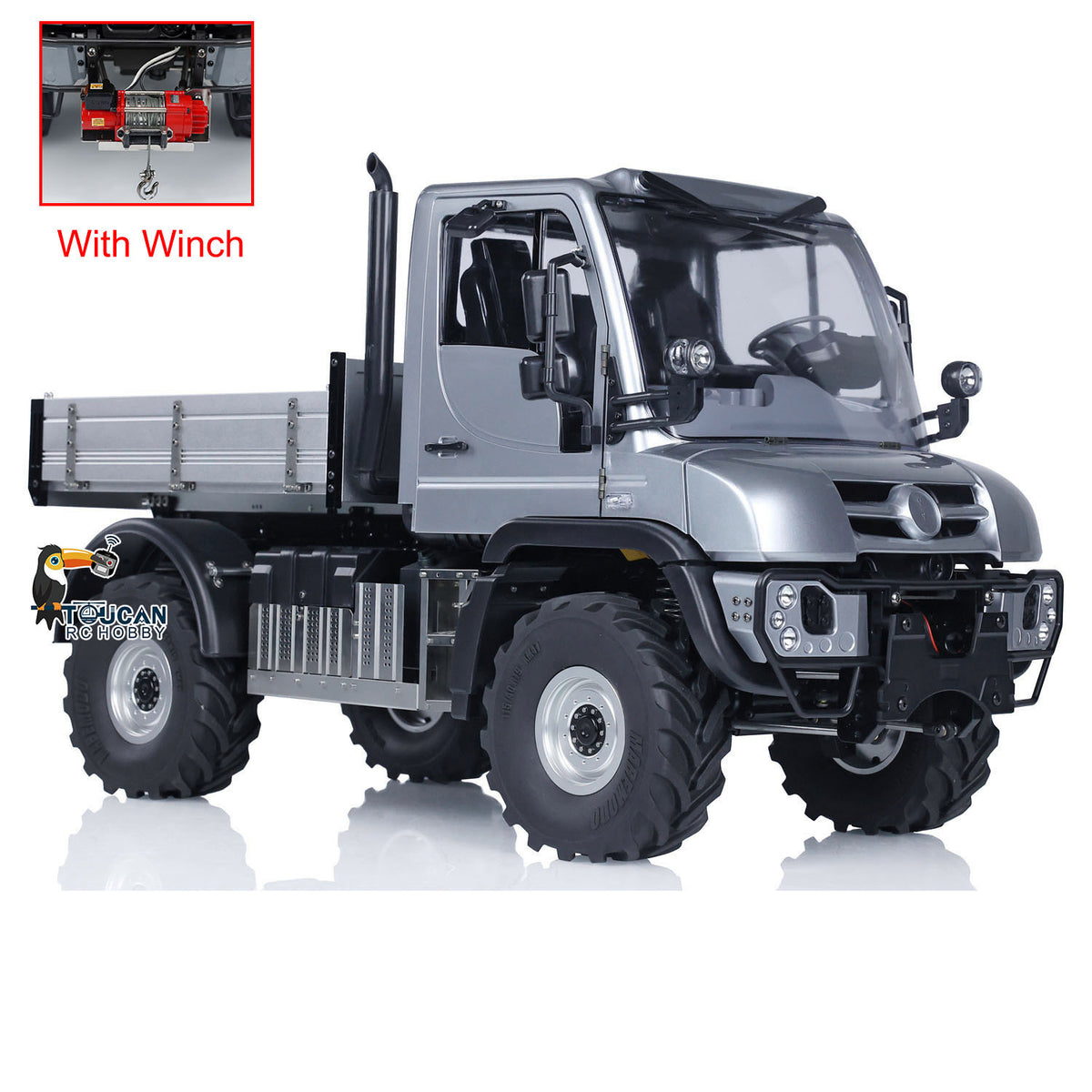 MD 1/10 RC Crawler U423 Grey Side View, Metal Cargo Bed, RC Scale Offroad Model