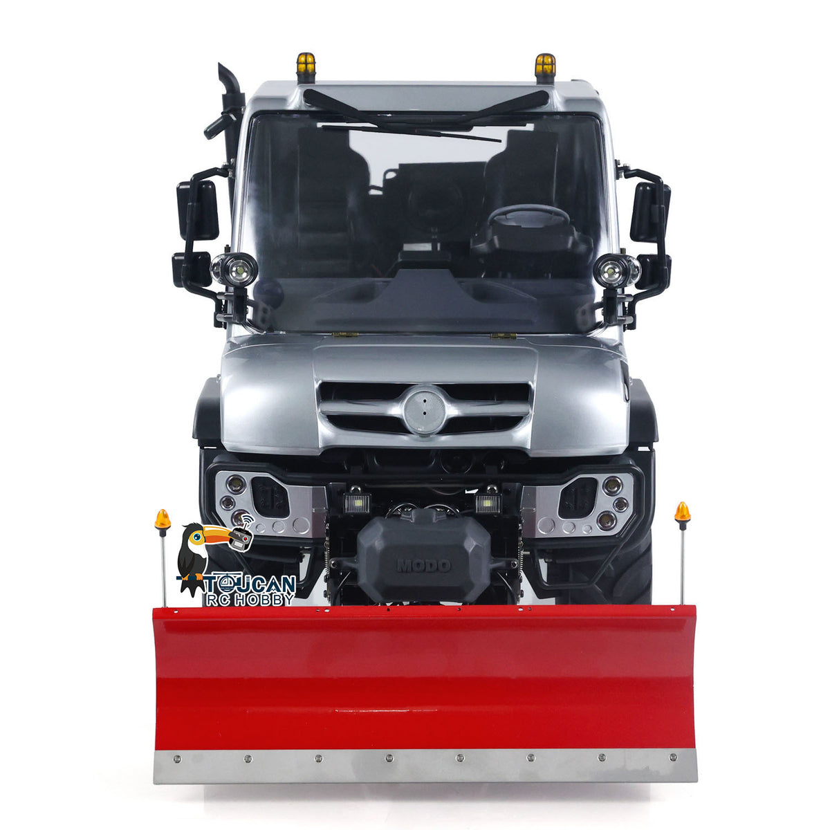 MD 1/10 RC Offroad Truck U423 Grey Front View, LED Light & Sound System, Snow Blade Installed