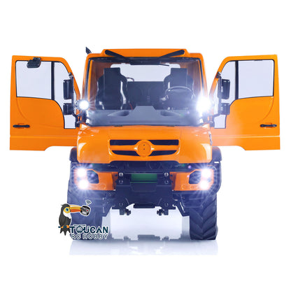 MD 1/10 RC 4X4 U423 Orange Front View, Open Cab Doors, LED Light & Sound System