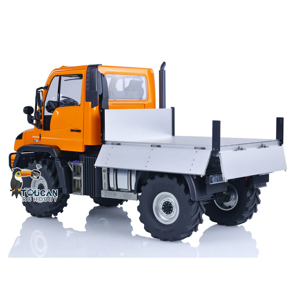 MD 1/10 RC 4X4 U423 Orange Rear Side View, Metal Cargo Bed Simulation