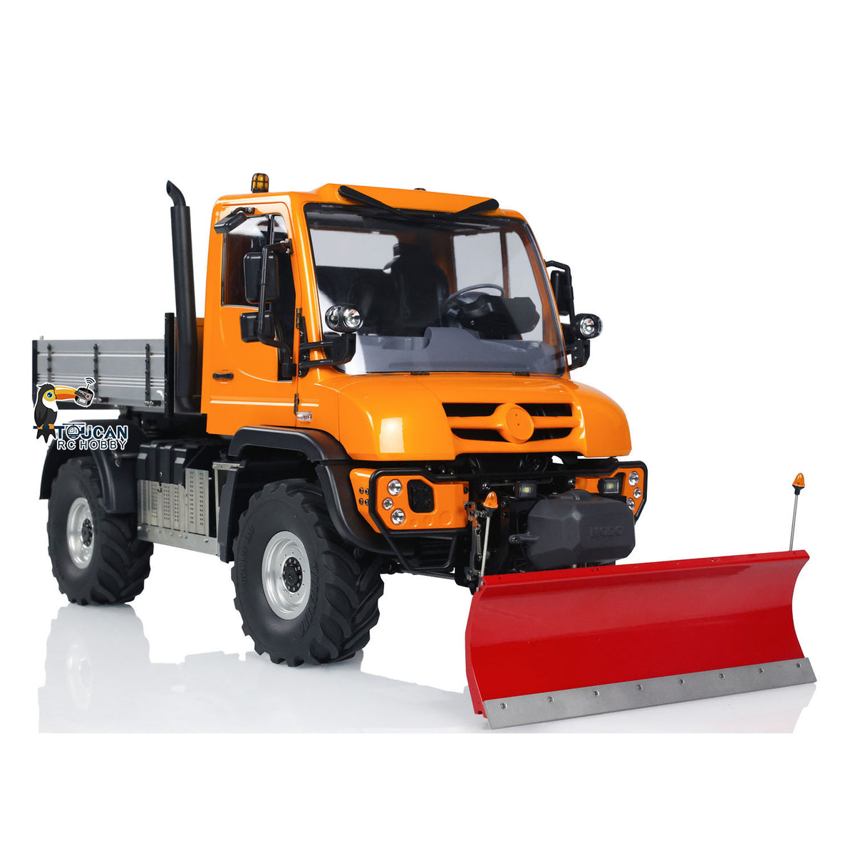 MD 1/10 RC Crawler U423 Orange With Red Hydraulic Snow Blade, CNC Metal Steering Linkage