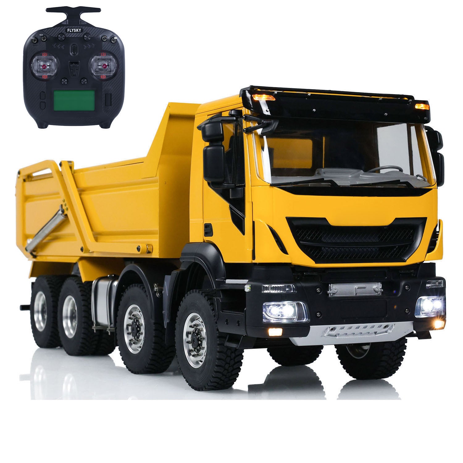 MD 1/14 8x8 metal hydraulic RC dump truck front right view without bed cover