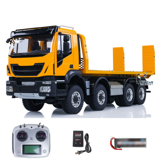 MD 1/14 8x8 metal hydraulic RC rescue truck front left view with ST8 transmitter battery and charger