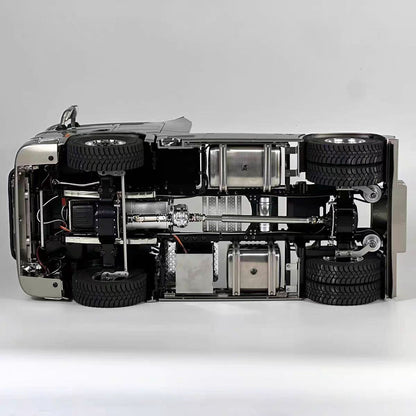 MD 1/14 RC 4x4 Tractor Truck 770S Base Taupe Bottom Chassis View, Wheel Hub Reduction Axles with Differential Lock