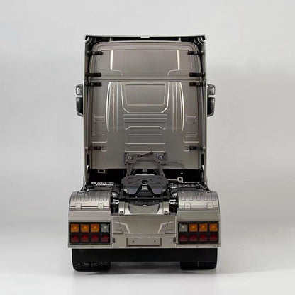 MD 1/14 RC 4x4 Tractor Truck 770S Base Taupe Full Rear View, Metal Chassis RC Tractor Scale Model