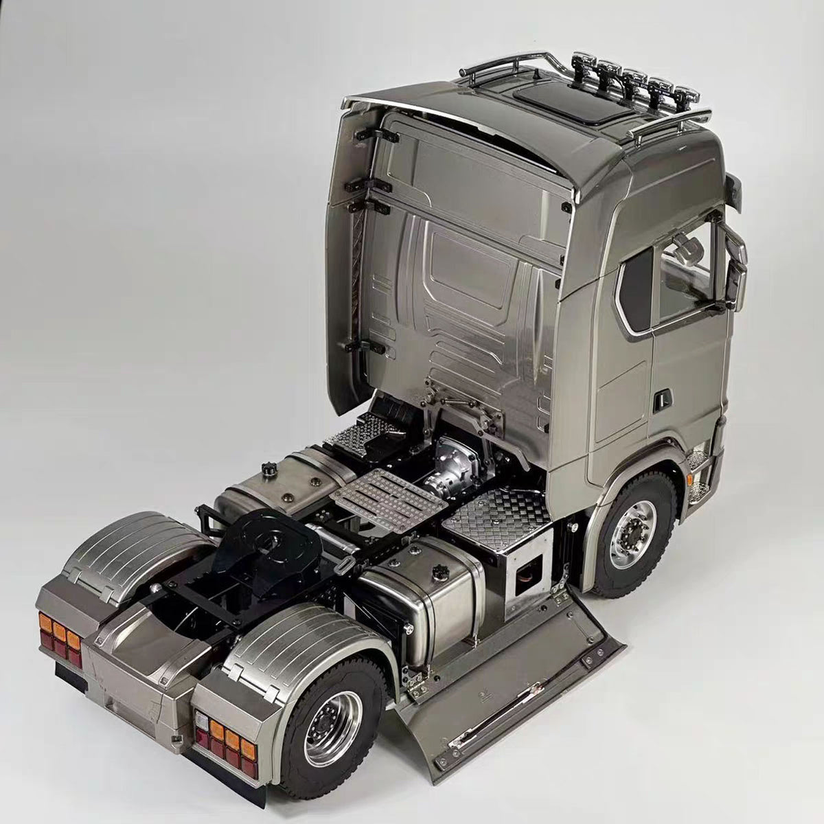 MD 1/14 RC 4x4 Tractor Truck 770S Base Taupe Tilt Cab View, Pre-installed 540 Brushed Motor & Servo