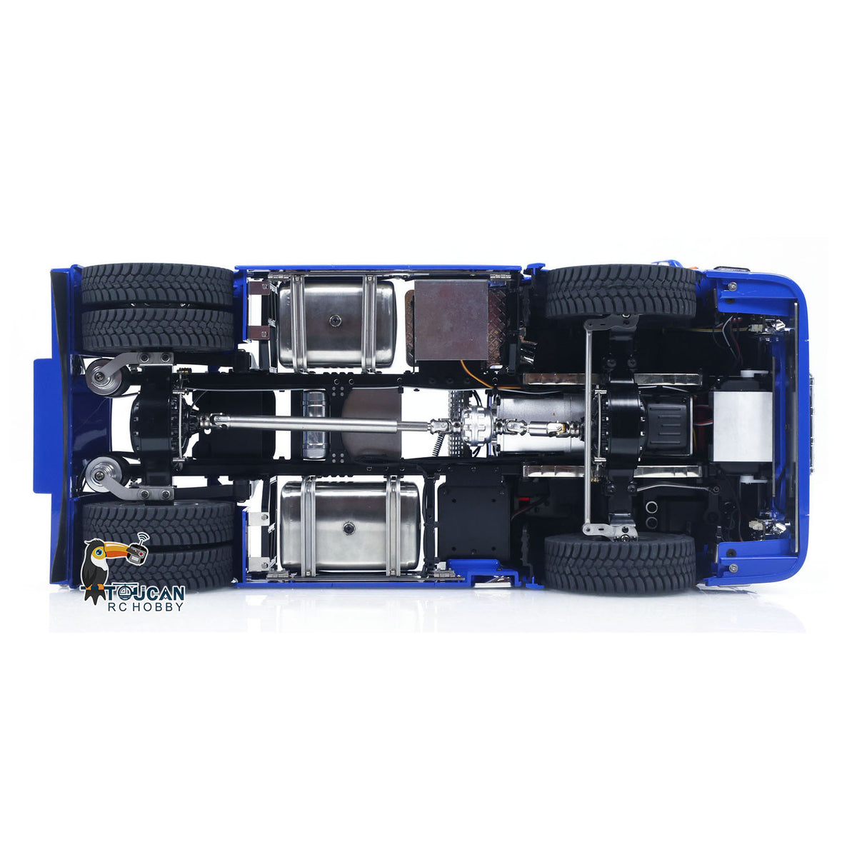 MD 1/14 RC 4x4 Tractor Truck 770S Bottom Chassis Overhead View, Wheel Side Reduction Axles & 2 Speed Gearbox