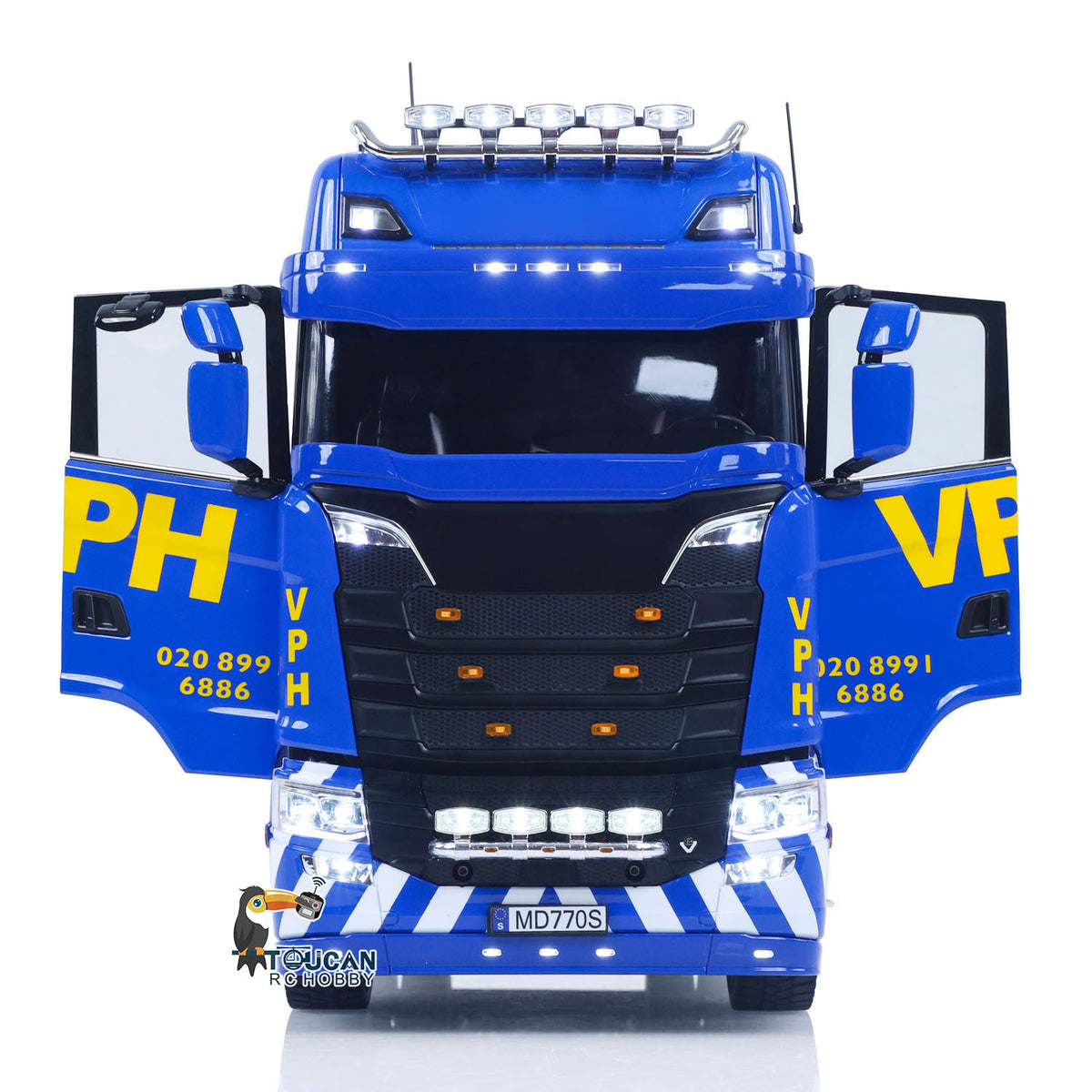 MD 1/14 RC 4x4 Tractor Truck 770S Full Front View, Factory Painted Cab with White Bumper Stripe
