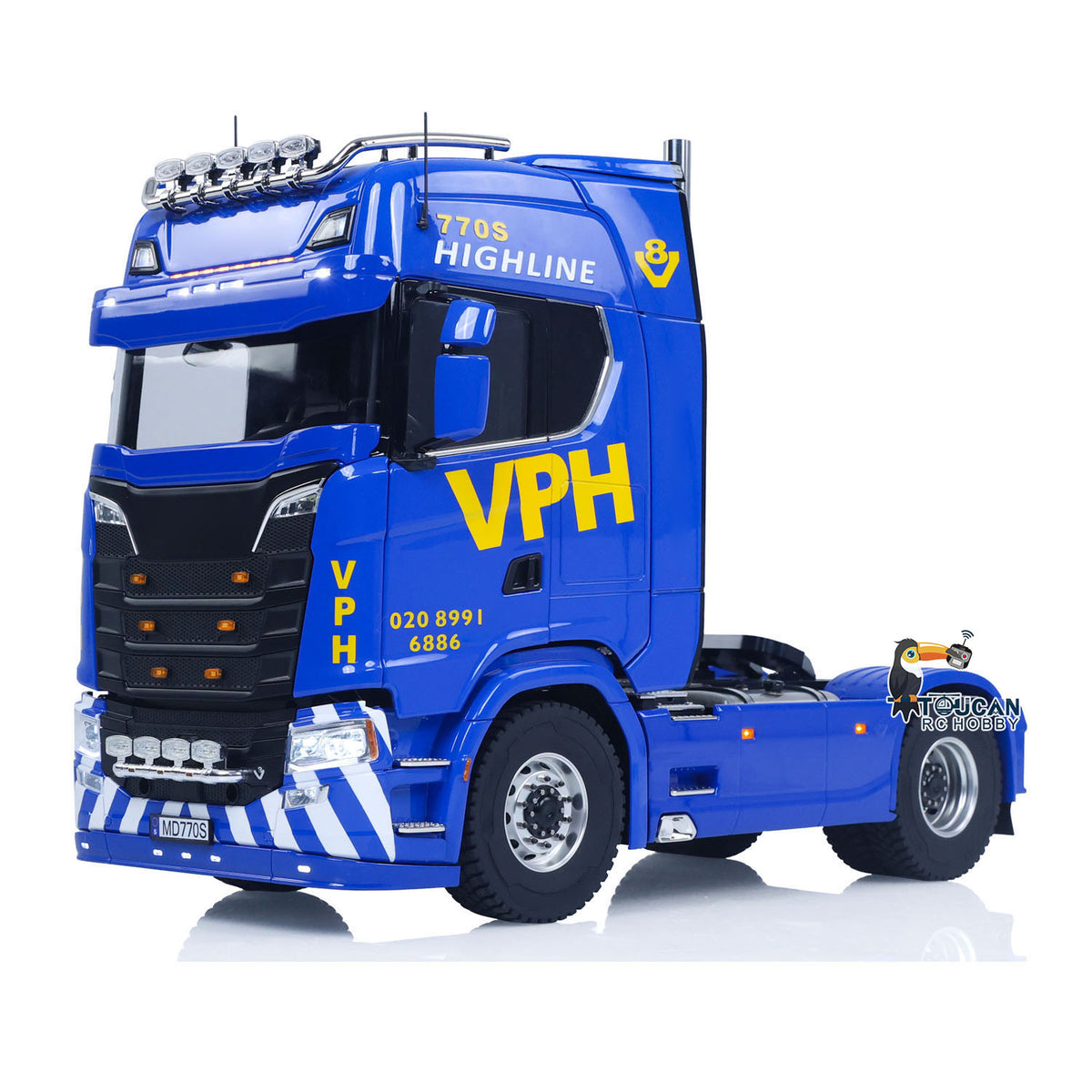 MD 1/14 RC 4x4 Metal Tractor Truck 770S Blue VPH, 2-Speed Transmission, Pre-Painted Assembled Cab Shell