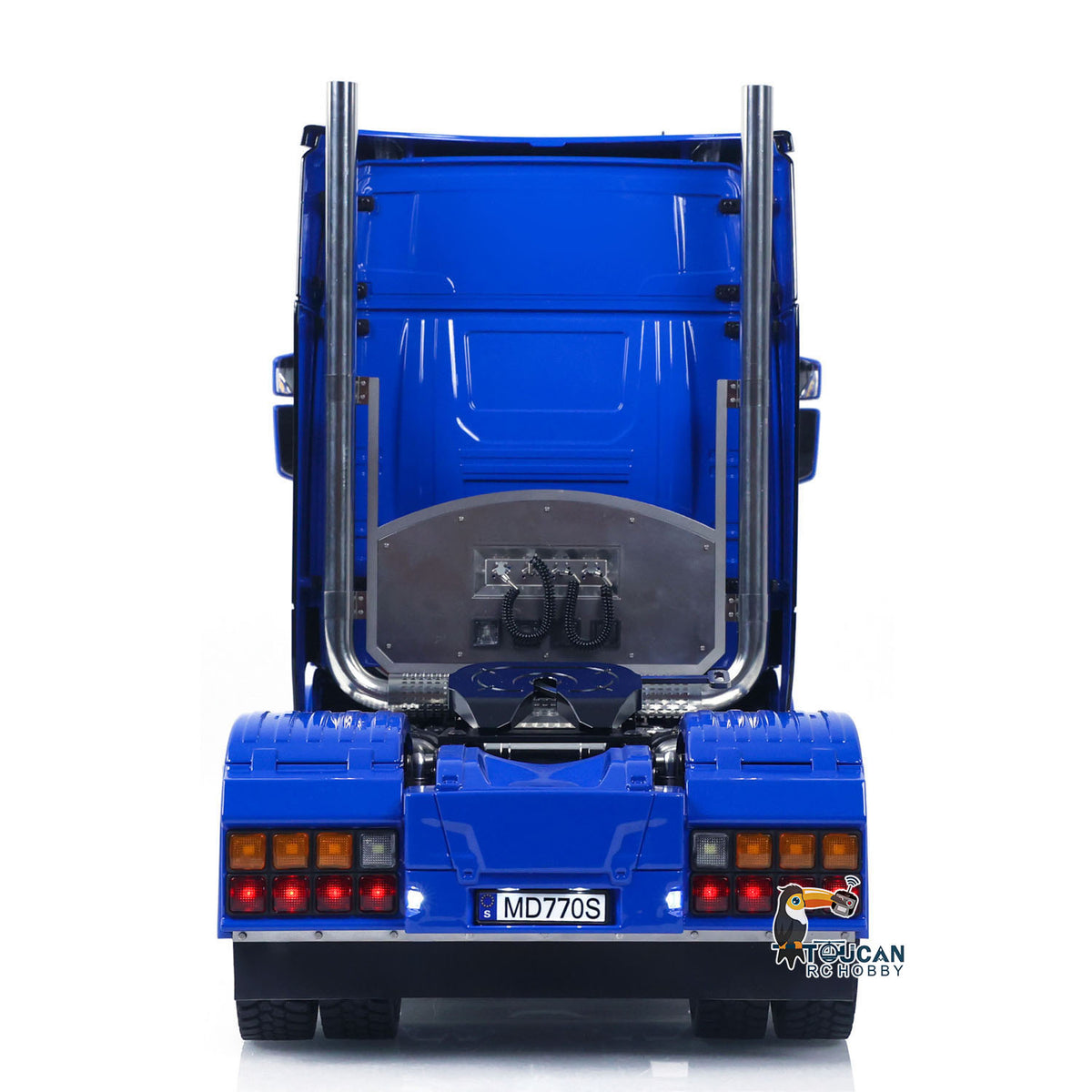 MD 1/14 RC 4x4 Tractor Truck 770S Blue VPH Full Rear View, Simulated Tail Lamp and Rear Frame Details