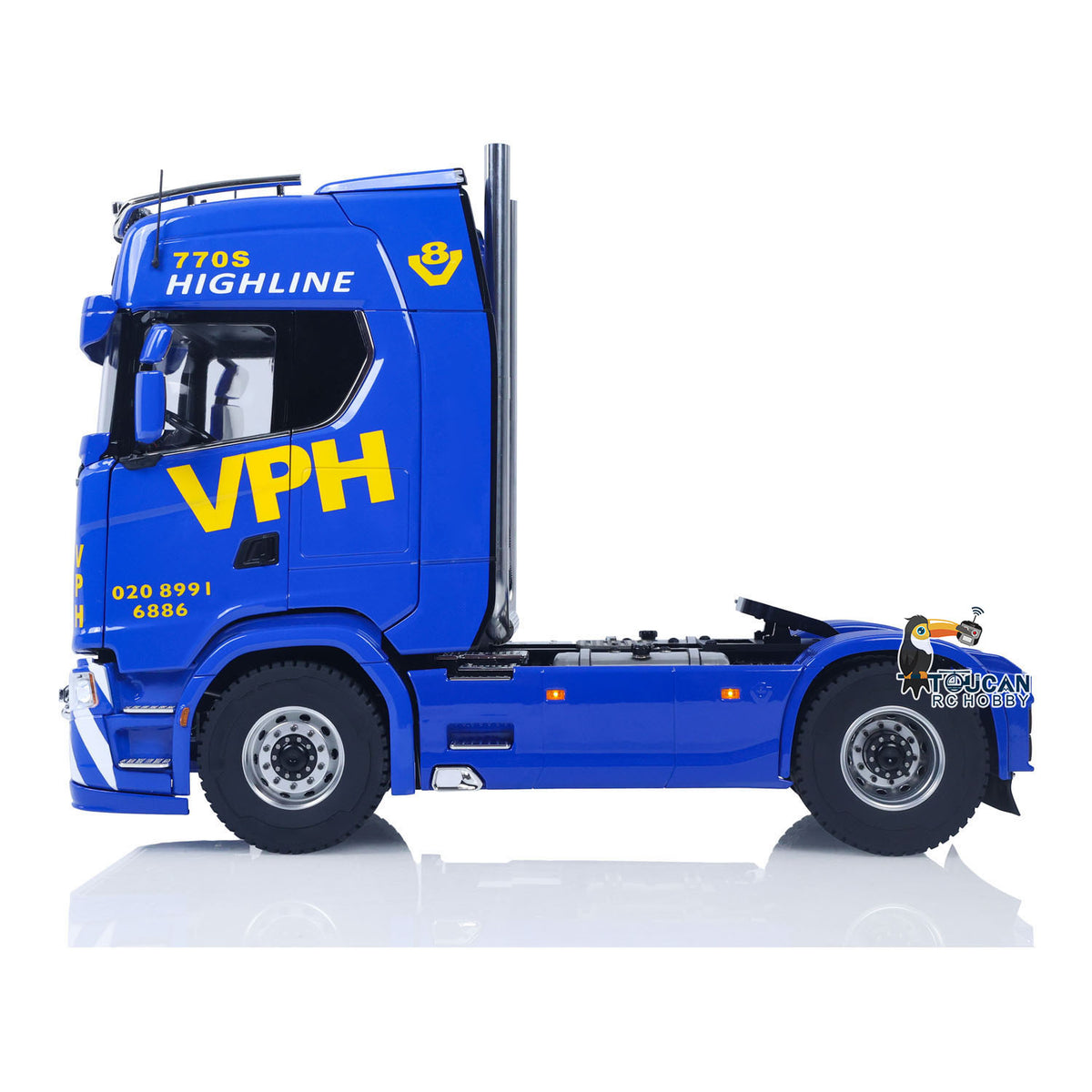 MD 1/14 RC 4x4 Tractor Truck 770S Blue VPH Side Profile, Pre-installed Hobbywing 1080 ESC and Servo