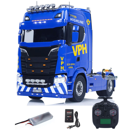 MD 1/14 RC 4x4 Tractor Truck 770S High Version Blue VPH, Full Metal Chassis, Diff Lock, Wheel Side Reduction, Cab Suspension, ST8 Remote, Battery Charger