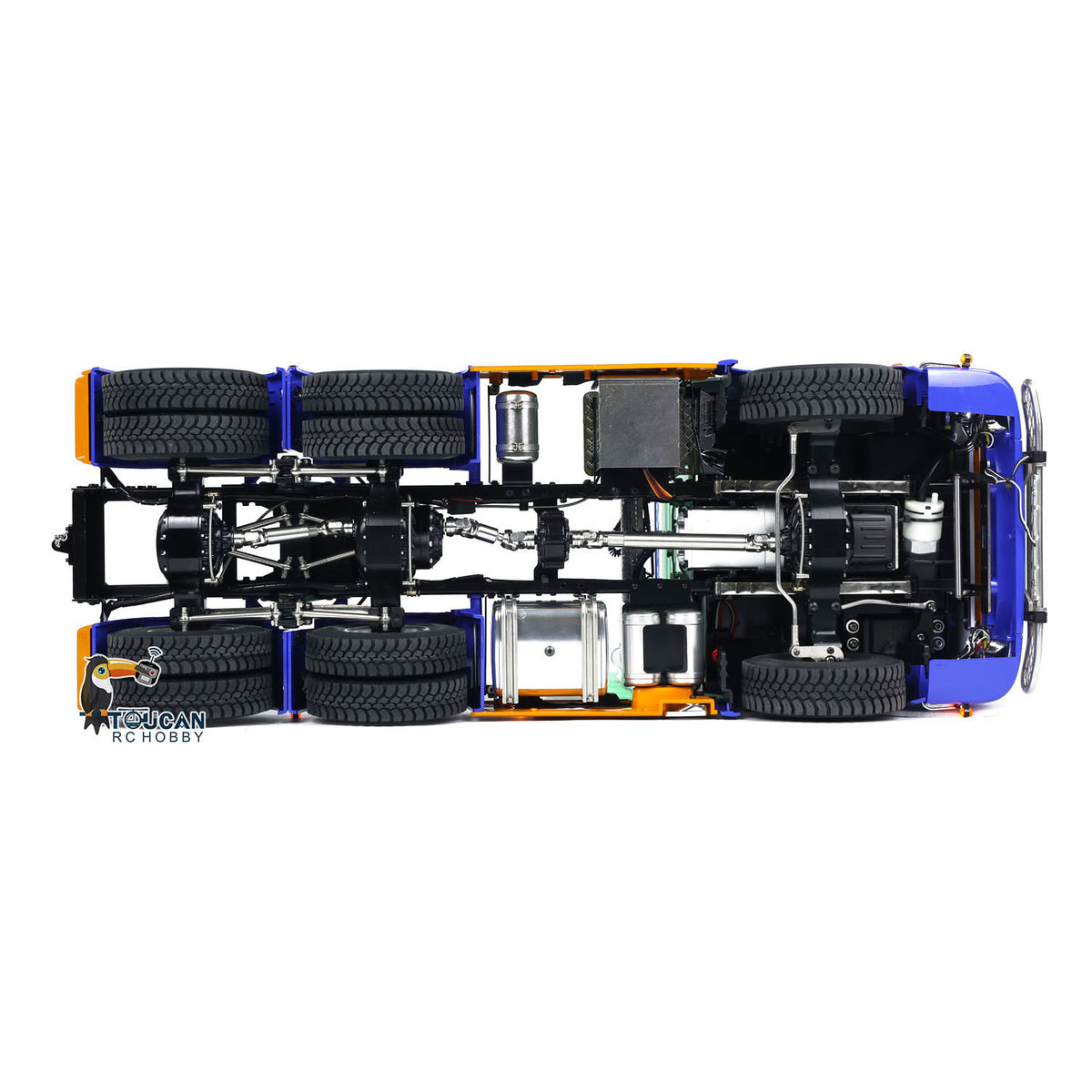 MD 1/14 RC 6x6 Tractor Truck 770S Bottom Chassis Overhead View, CNC Metal Axles With Differential Lock Structure