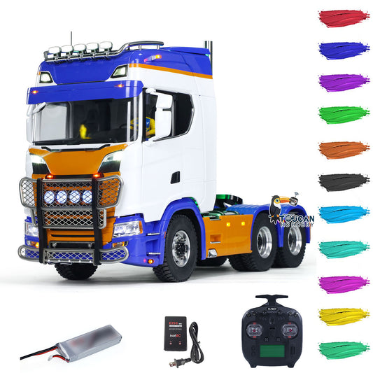 MD 1/14 RC 6x6 Tractor Truck 770S Blue White Orange, Metal Chassis, CNC Metal Axles Diff Lock, Light & Sound, ST8 Transmitter, Battery & Charger RTR