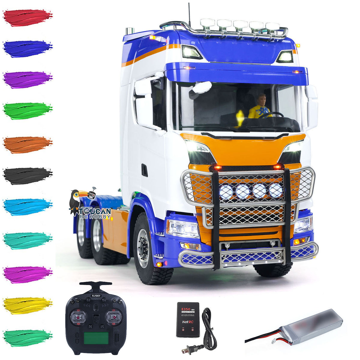 MD 1/14 RC 6x6 Metal Tractor Truck 770S Side View, 6x6 AWD, 2-Speed Gearbox, Pre-assembled TOUCAN Painted Cab Shell