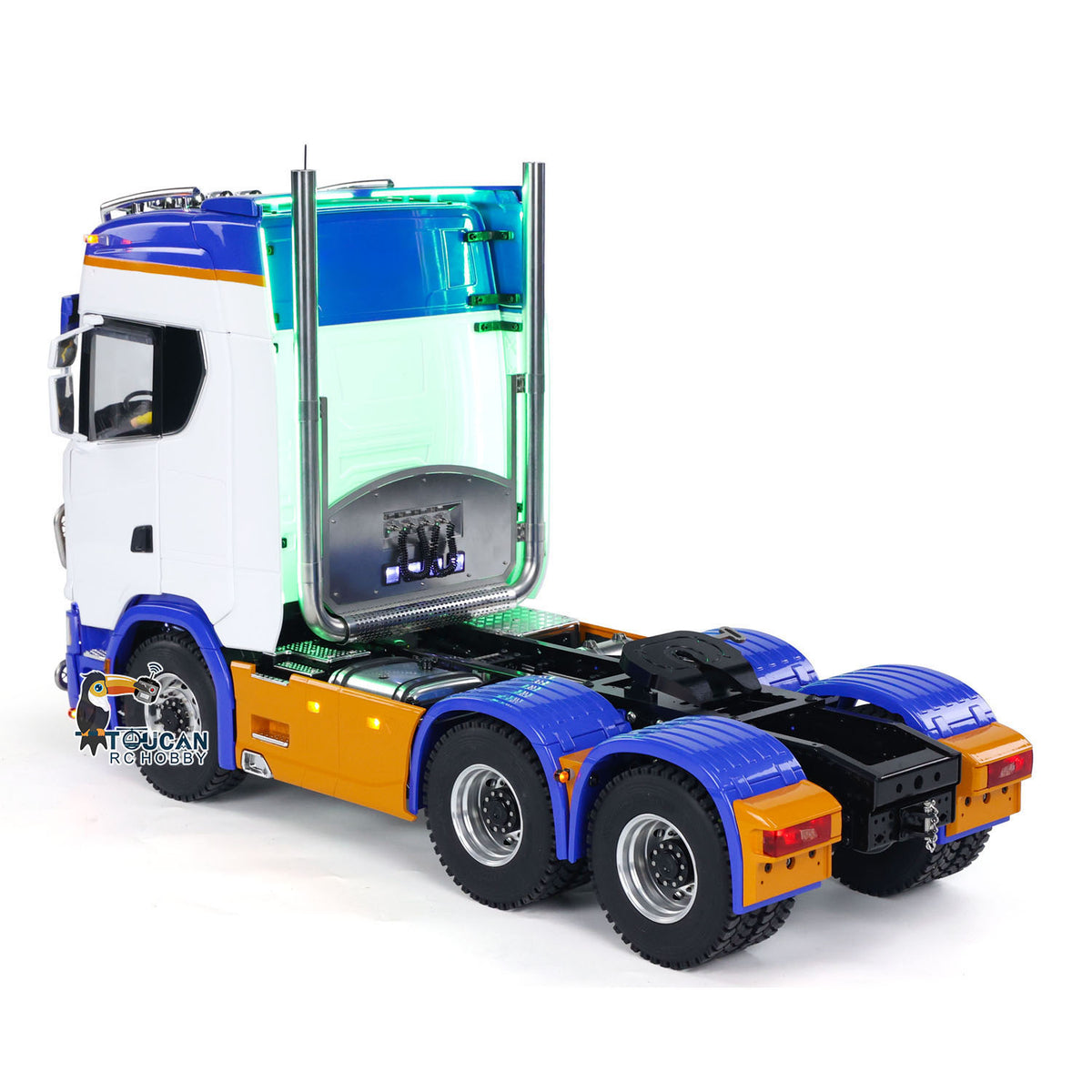 MD 1/14 RC 6x6 Tractor Truck 770S Tilt Cab Rear Side View, Pre-installed Motor ESC Servo Assembly