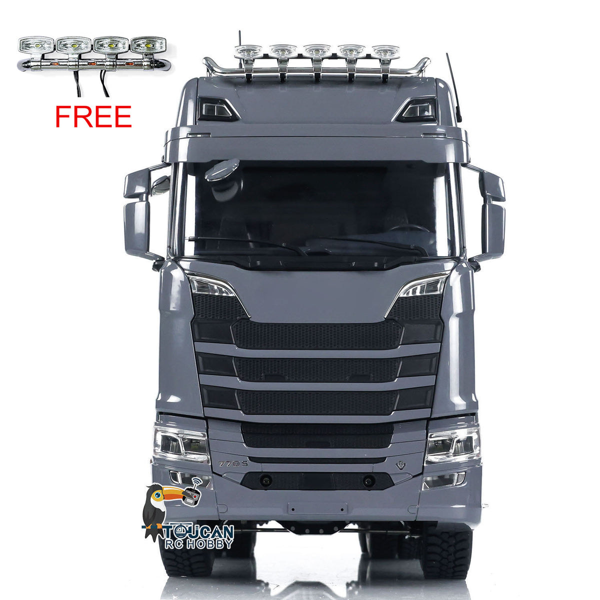 MD 1/14 RC 6x6 Tractor Truck 770S Grey Full Front View, Simulated Front Grille & Bumper Details