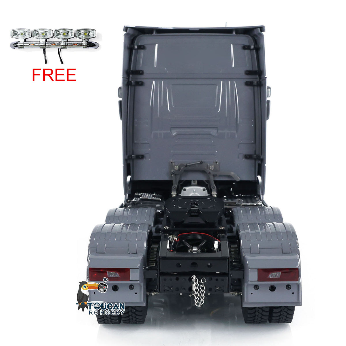 MD 1/14 RC 6x6 Tractor Truck 770S Grey Full Rear View, Scale Simulated Rear Frame & Tail Lamp