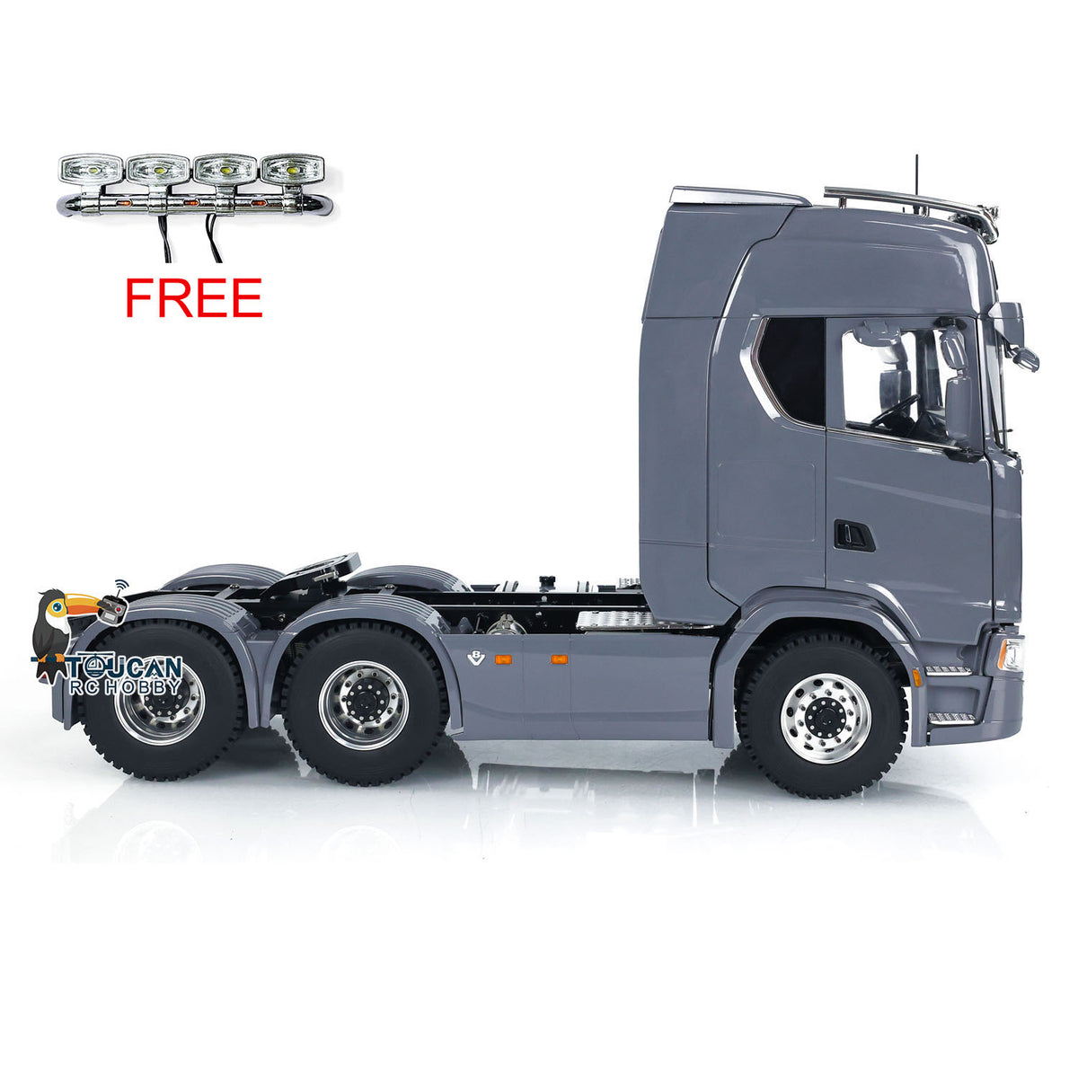 MD 1/14 RC 6x6 Tractor Truck 770S Grey Rear Side View, Pre-assembled Factory Painted Cab Shell
