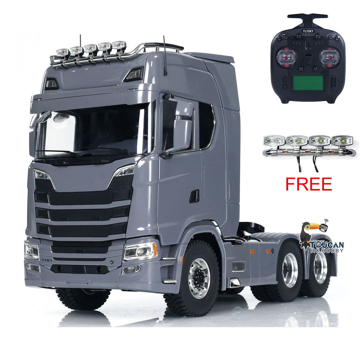 MD 1/14 RC 6x6 Tractor Truck 770S Grey Version, Free Roof Light Accessory, CNC Metal Axles With Diff Lock