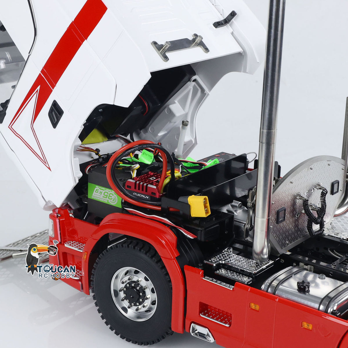 MD 1/14 RC 6x6 Tractor Truck 770S Tilt Cab Electronic Components View, Pre-installed Motor ESC Servo 2-Speed Gearbox
