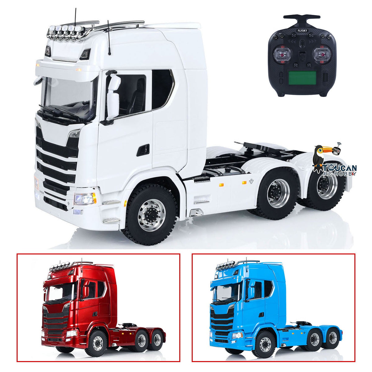MD 1/14 RC 6x6 Tractor Truck 770S White, Metal Chassis, CNC Metal Axles Diff Lock, Light & Sound, ST8 Transmitter, No Battery Charger