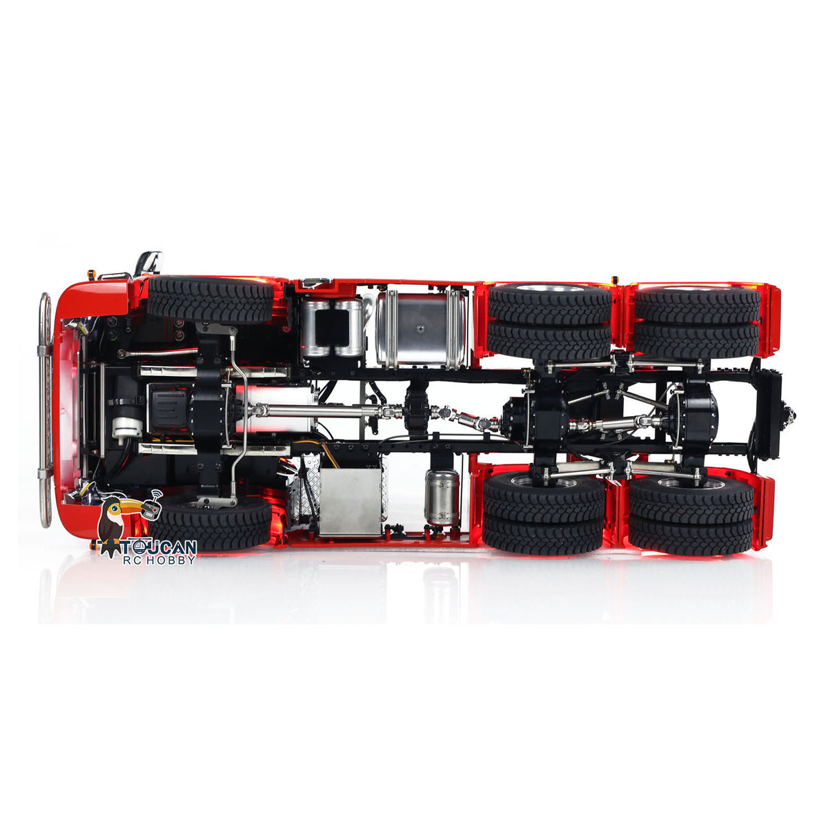 MD 1/14 RC 6x6 Tractor Truck 770S Bottom Chassis Overhead View, CNC Metal Axles With Differential Lock Structure