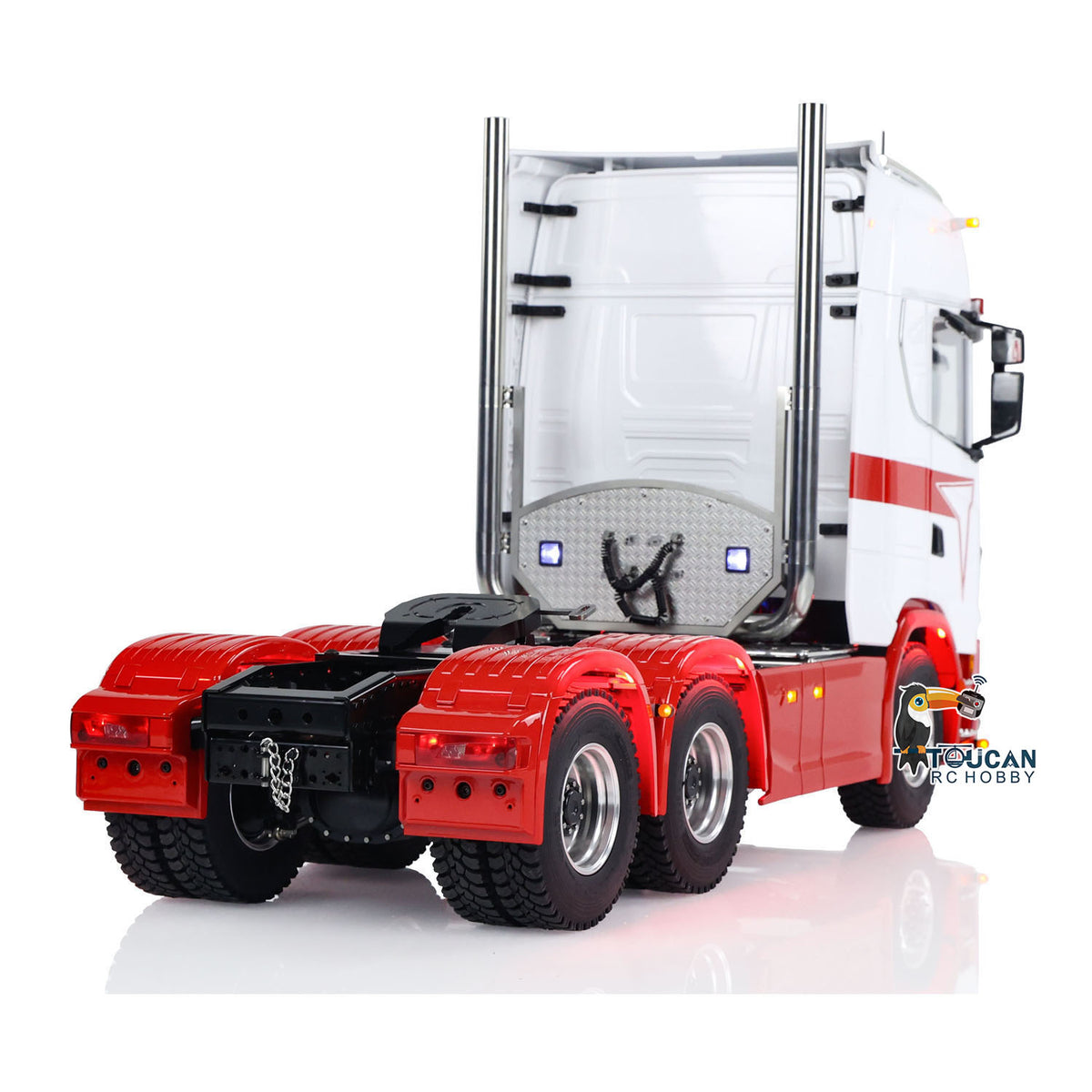 MD 1/14 RC 6x6 Tractor Truck 770S Rear Oblique View, Heavy Duty Metal Chassis & CNC Machined Axles
