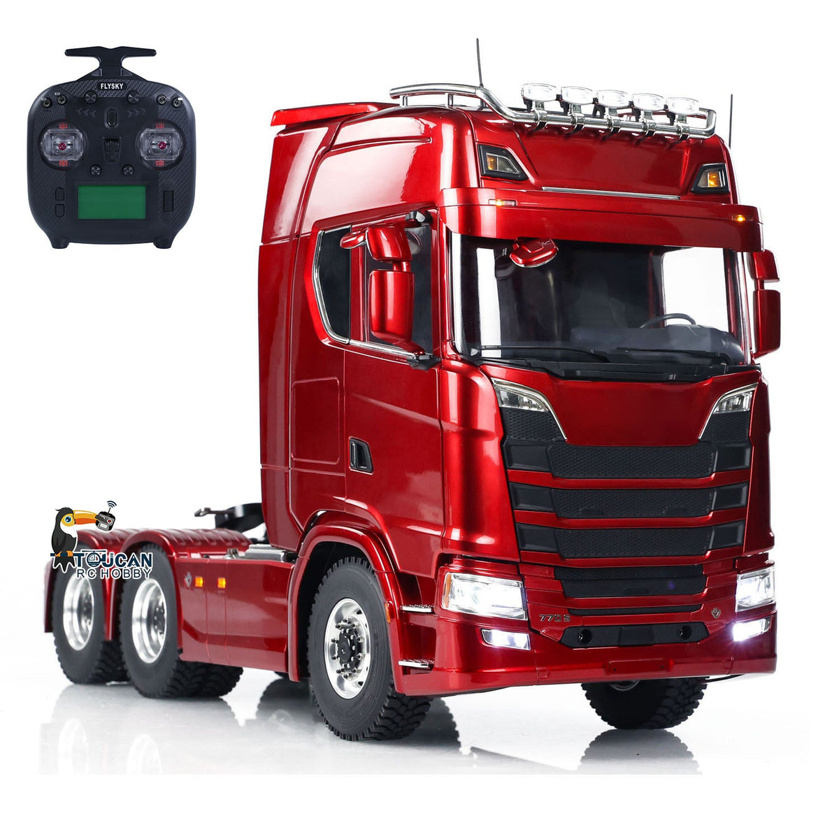MD 1/14 RC 6x6 Tractor Truck 770S Wine Red, Full LED Light & Engine Sound Simulation Hobby Model