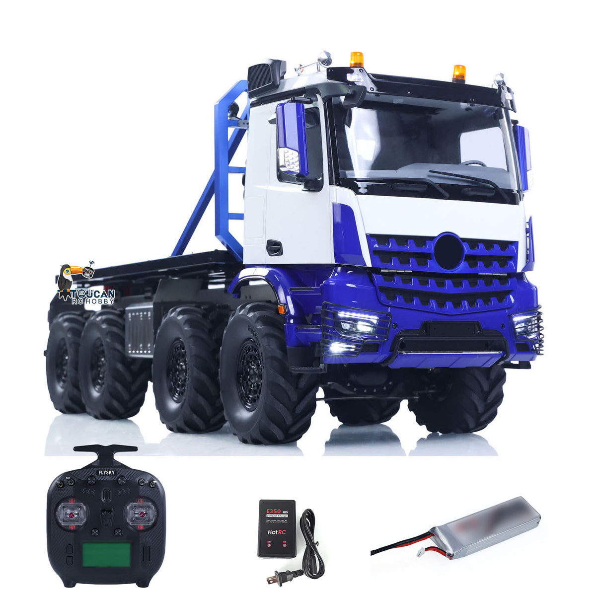 MD 1/14 RC 8X8 Crawler Flatbed Truck Blue White, Pre-Painted Assembled Hobby RC Model, BZ3363 Custom Body Shell