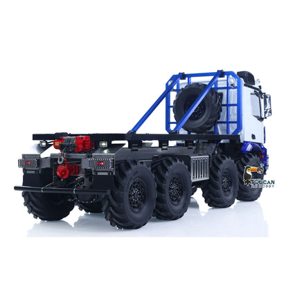 MD 1/14 RC 8X8 Flatbed Truck Blue White Rear Oblique View, Spare Tire Bracket & Body Accessories