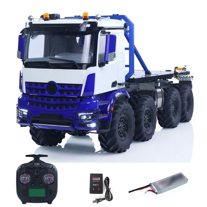 MD 1/14 RC 8X8 Offroad Flatbed Truck Blue White, Full Metal Chassis, Axle Differential Locks, ST8 Remote, Light & Sound, Battery Charger Included