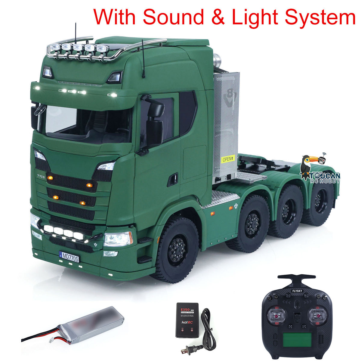 MD 1/14 Metal RC 8x8 Tractor Truck Matte Green, Wheel-side Reduction Axle,Differential Lock,Cab Suspension,ST8 Transmitter,Battery & Charger RTR 