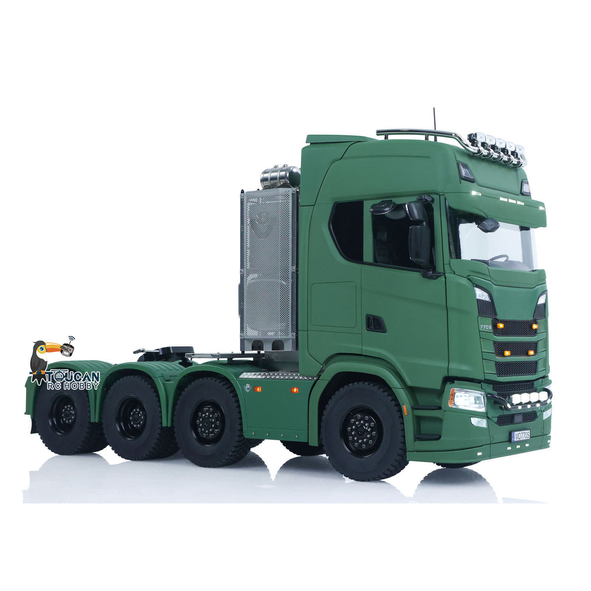 MD 1/14 RC 8x8 Metal Tractor Truck Matte Green Rear Side View,Multiple Modes LED Light & Sound System
