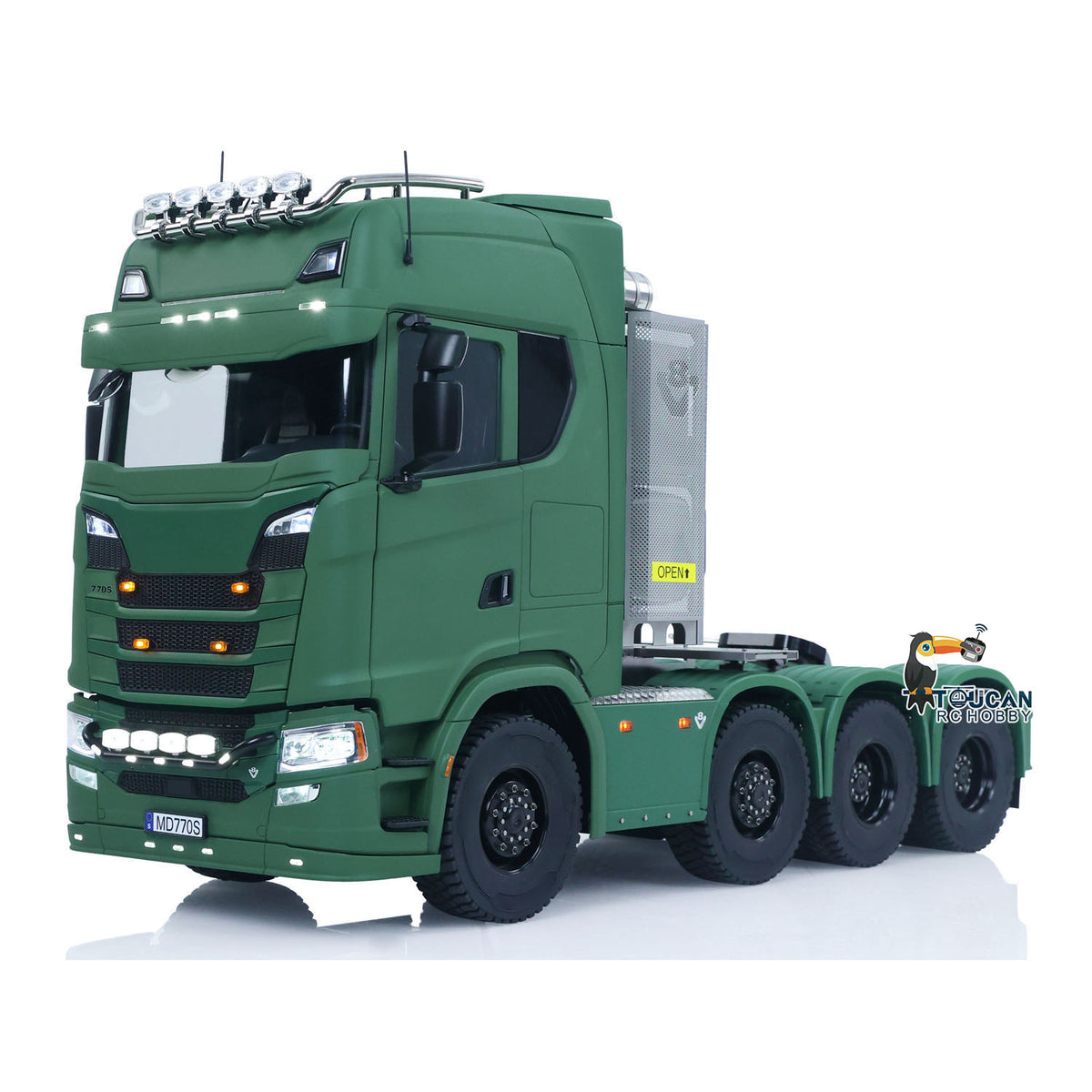 MD 1/14 RC 8x8 Metal Tractor Truck Matte Green Side View,Full Metal Chassis 2-Speed Transmission RC Semi Truck