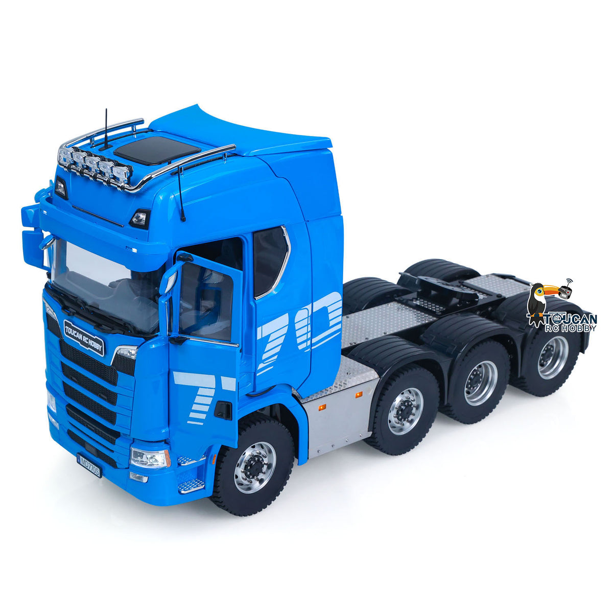 MD 1/14 RC 8x8 Tractor Truck 770S Blue Front 45° View,Full Functional LED Lighting System