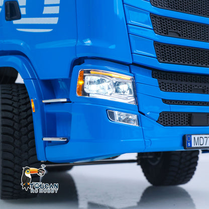 MD 1/14 RC 8x8 Tractor Truck 770S Blue Headlight & Grill Close-Up,Working LED Head Lamp Details
