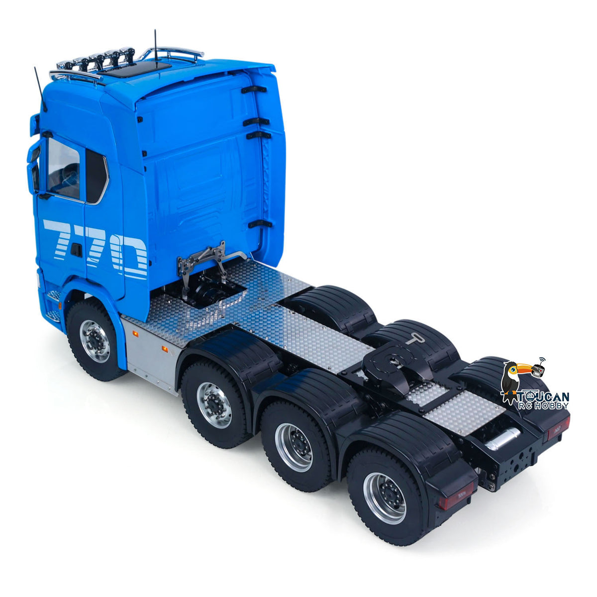 MD 1/14 RC 8x8 Tractor Truck 770S Blue Rear Side View,Pre-assembled Painted RC Tractor Model