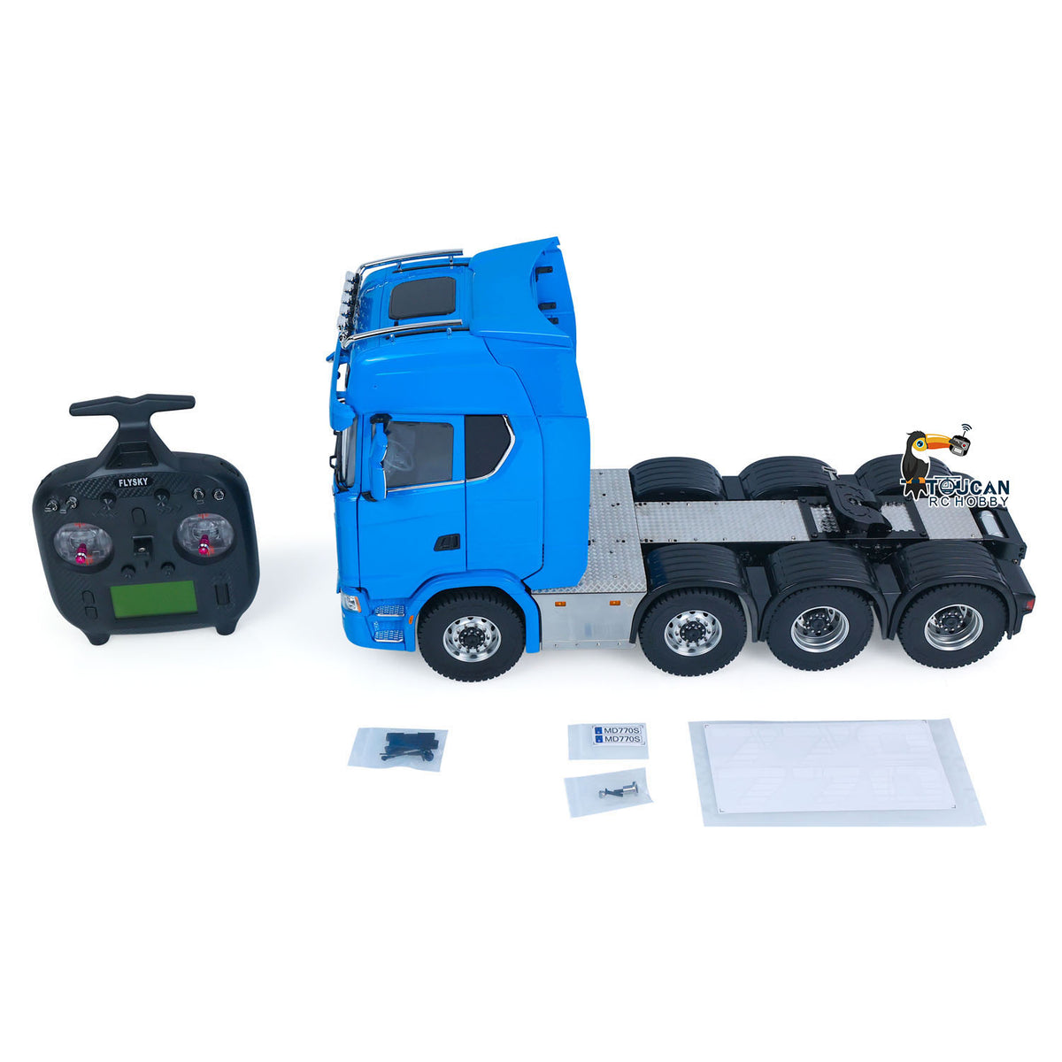 MD 1/14 RC 8x8 Tractor Truck 770S Blue Full Side View,Complete Electronic Parts Pre-installed