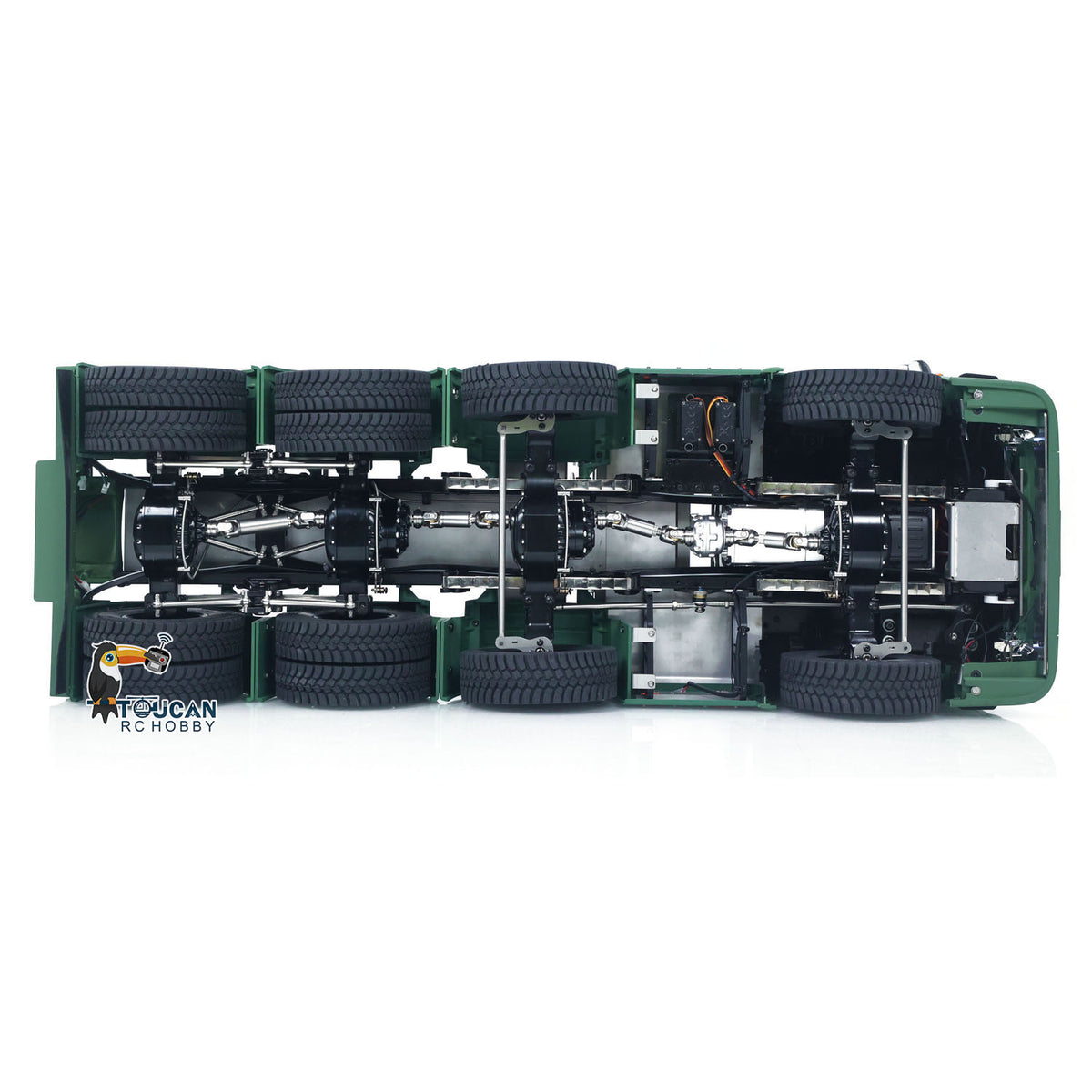 MD 1/14 RC 8x8 Metal Tractor Truck Bottom Chassis Overhead View,Wheel-side Reduction Axle & Differential Lock Layout