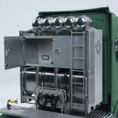 MD 1/14 RC 8x8 Metal Tractor Truck Open Equipment Rack Close-Up,Detailed Simulated Internal Pipeline Structure