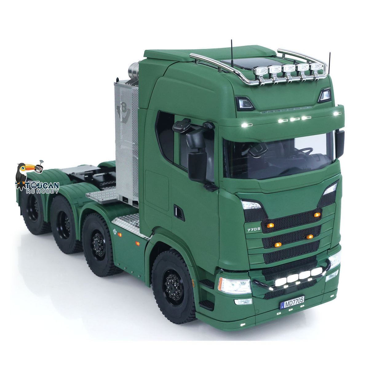 MD 1/14 RC 8x8 Metal Tractor Truck Matte Green Oblique Display,Realistic Light & Sound Hobby Scale Truck Model