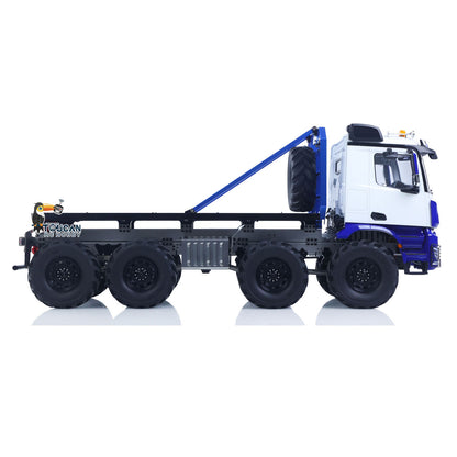 MD 1/14 RC 8X8 Crawler Flatbed Truck Blue White Full Side View, Full Metal Axles With Differential Locks