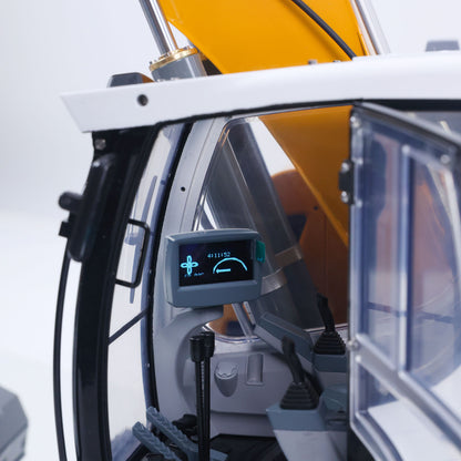 MD 1/14 RC Hydraulic Excavator LR926 Cab Closeup, Open Door, Electronic Display, Real-time Pressure Gauges