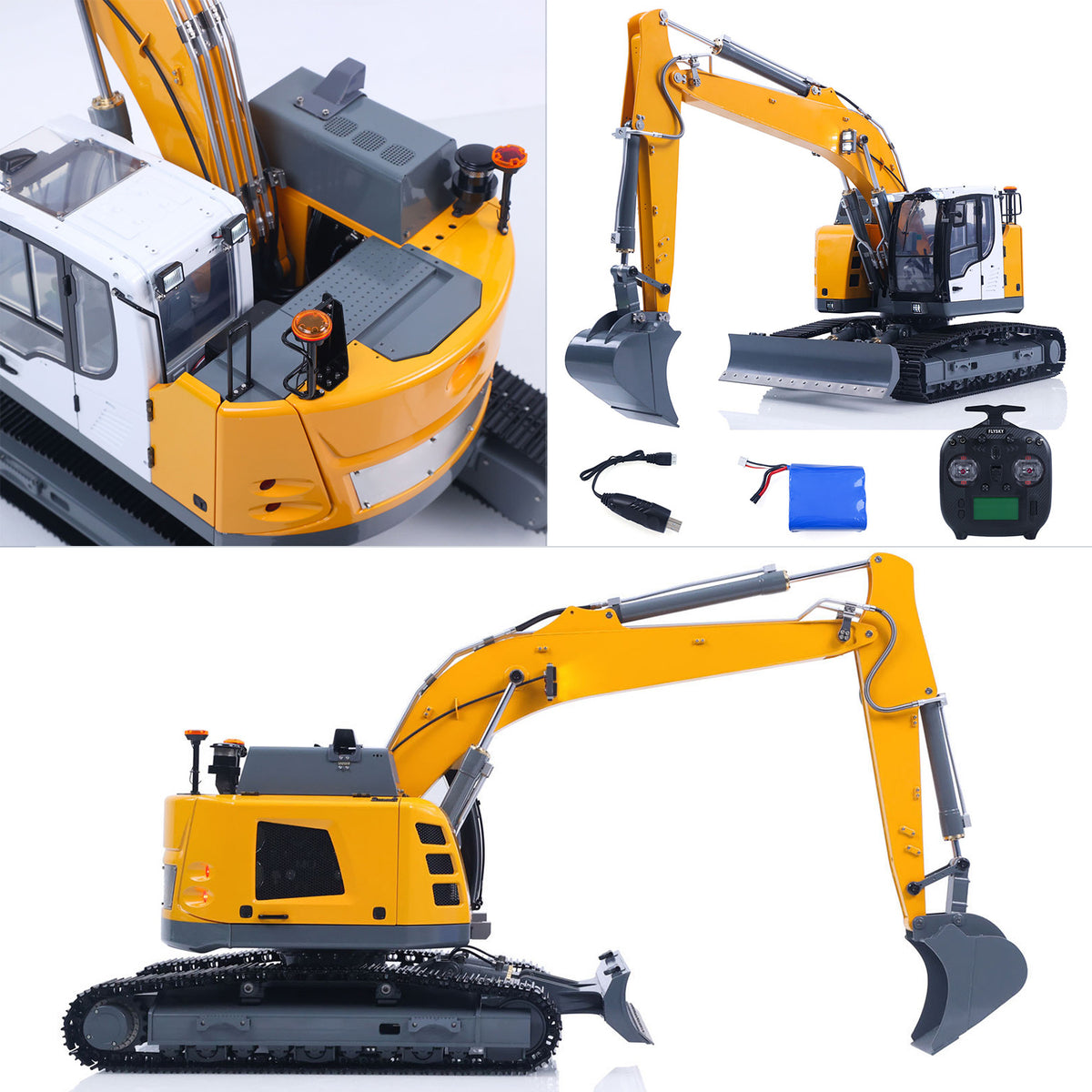 MD 1/14 RC Excavator LR926 Multi-angle Collage, Dual Power Hydraulic System, Full Light and Simulated Sound System
