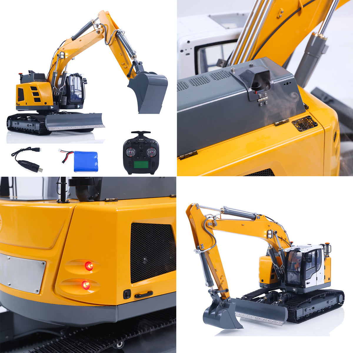 MD 1/14 RC Hydraulic Excavator LR926 Multi View Collage, Ultrasonic Water Mist Smoke Function, RC Construction Model