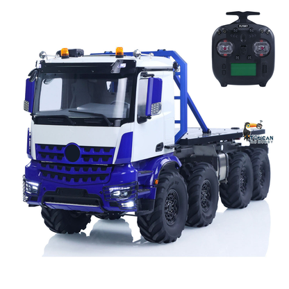 MD 1/14 RC Metal 8X8 Flatbed Truck Blue White, Dual Roof Warning Lights, Stream LED Light & Sound Module