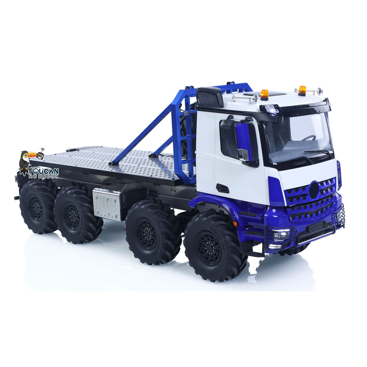 MD 1/14 RC 8X8 Offroad Flatbed Truck Blue White, Modular Integrated Control Board, Realistic Scale Details
